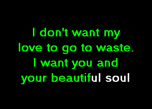 I don't want my
love to go to waste.

I want you and
your beautiful soul