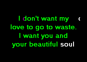 I don't want my (
love to go to waste.

I want you and
your beautiful soul