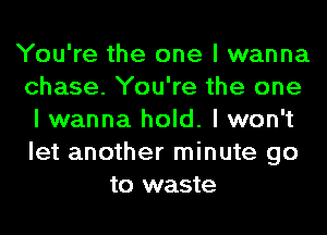 You're the one I wanna
chase. You're the one
I wanna hold. I won't
let another minute go
to waste