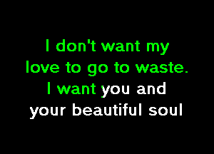 I don't want my
love to go to waste.

I want you and
your beautiful soul