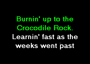 Burnin' up to the
Crocodile Rock.

Learnin' fast as the
weeks went past
