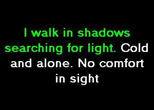 I walk in shadows
searching for light. Cold

and alone. No comfort
in sight
