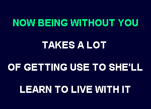 NOW BEING WITHOUT YOU

TAKES A LOT

OF GETTING USE TO SHE'LL

LEARN TO LIVE WITH IT