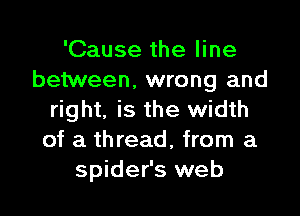 'Cause the line
between, wrong and

right. is the width
of a thread, from a
spider's web