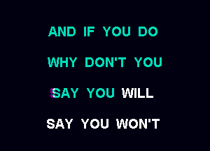 AND IF YOU DO
WHY DON'T YOU

SAY YOU WILL

SAY YOU WON'T