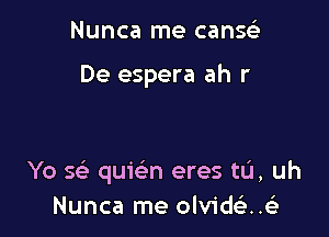 Nunca me canse'z

De espera ah r

Yo 5 quie'n eres tL'I, uh
Nunca me olvidsLae'