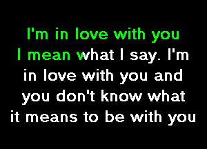 I'm in love with you
I mean what I say. I'm
in love with you and
you don't know what
it means to be with you