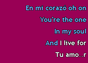 En mi coraz6 oh on

You're the one

In my soul

And I live for

Tu amo..r