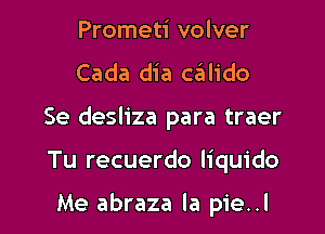 Prometi volver

Cada dia c6lido

Se desliza para traer

Tu recuerdo liquido

Me abraza la pie..l