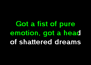 Got a fist of pure

emotion, got a head
of shattered dreams