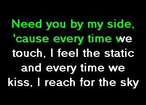 Need you by my side,
'cause every time we
touch, I feel the static
and every time we
kiss, I reach for the sky