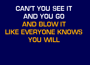 CAN'T YOU SEE IT
AND YOU GO
AND BLOW IT
LIKE EVERYONE KNOWS
YOU WILL