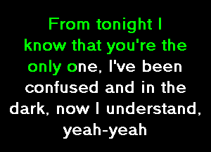 From tonight I
know that you're the
only one, I've been
confused and in the

dark, now I understand,
yeah-yeah