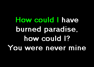 How could I have
burned paradise,

how could I?
You were never mine