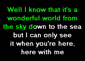 Well I know that it's a
wonderful world from
the sky down to the sea
but I can only see
it when you're here,
here with me