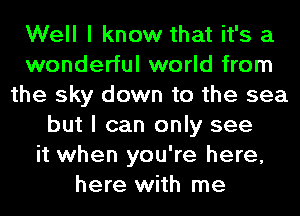 Well I know that it's a
wonderful world from
the sky down to the sea
but I can only see
it when you're here,
here with me