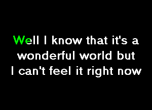 Well I know that it's a

wonderful world but
I can't feel it right now