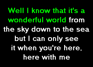 Well I know that it's a
wonderful world from
the sky down to the sea
but I can only see
it when you're here,
here with me