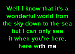 Well I know that it's a
wonderful world from
the sky down to the sea
but I can only see
it when you're here,
here with me