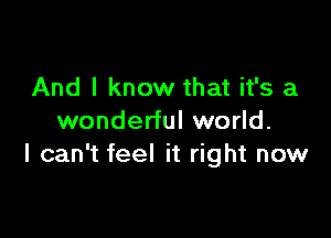 And I know that it's a

wonderful world.
I can't feel it right now