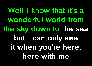 Well I know that it's a
wonderful world from
the sky down to the sea
but I can only see
it when you're here,
here with me