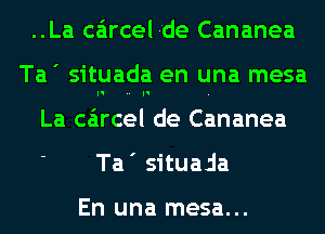 ..La carcel Ide Cananea
Ta' situada en una mesa
La carcel de Cananea

Ta' situada

En una mesa...