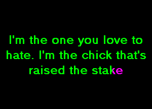 I'm the one you love to

hate. I'm the chick that's
raised the stake