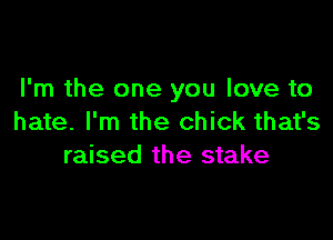 I'm the one you love to

hate. I'm the chick that's
raised the stake