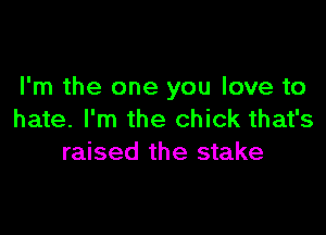 I'm the one you love to

hate. I'm the chick that's
raised the stake