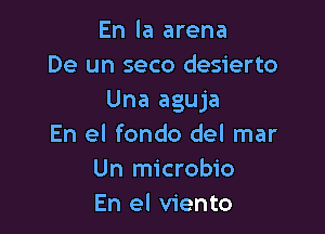 En la arena
De un seco desierto
Una aguja

En el fondo del mar
Un microbio
En el viento