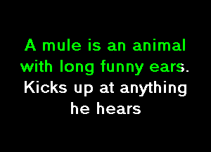 A mule is an animal
with long funny ears.

Kicks up at anything
he hears