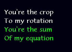 You're the crop
To my rotation

You're the sum
Of my equation