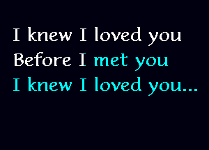 I knew I loved you
Before I met you

I knew I loved you...
