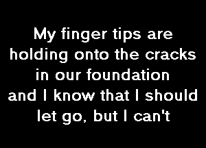 My finger tips are
holding onto the cracks
in our foundation
and I know that I should
let go, but I can't