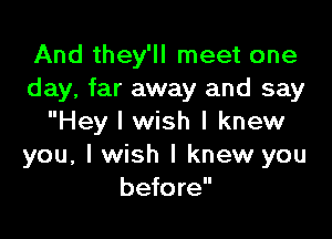 And they'll meet one
day, far away and say

Hey I wish I knew
you, I wish I knew you
before