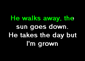 He walks away, the
sun goes down.

He takes the day but
I'm grown