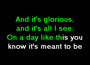 And it's glorious,
and it's all I see.

On a day like this you
know it's meant to be