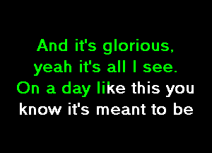 And it's glorious,
yeah it's all I see.

On a day like this you
know it's meant to be