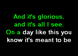 And it's glorious,
and it's all I see.

On a day like this you
know it's meant to be