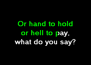 Or hand to hold

or hell to pay,
what do you say?
