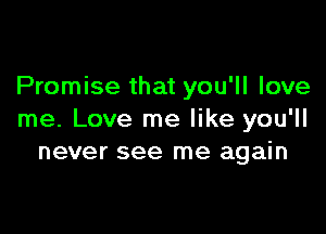Promise that you'll love

me. Love me like you'll
never see me again