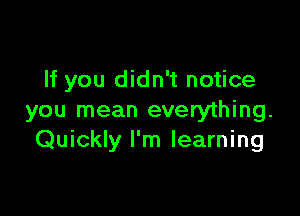 If you didn't notice

you mean everything.
Quickly I'm learning