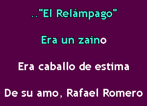 ..El Relampago

Era un zaino
Era caballo de estima

De su amo, Rafael Romero