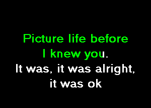 Pictu re life before

I knew you.
It was, it was alright,
it was ok