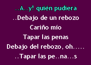 ..A..y! quie'n pudiera
..Debajo de un rebozo
Caririo mio
Tapar las penas
Debajo del rebozo, oh .....

..Tapar las pe..na...s