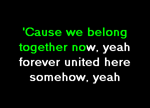 'Cause we belong
together now, yeah

forever united here
somehow, yeah