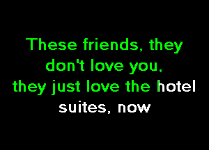 These friends, they
don't love you,

they just love the hotel
suites, now