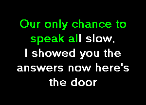 Our only chance to
speak all slow,

I showed you the
answers now here's
the door