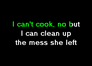 I can't cook, no but

I can clean up
the mess she left