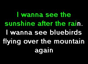 I wanna see the
sunshine after the rain.
I wanna see bluebirds
flying over the mountain
again